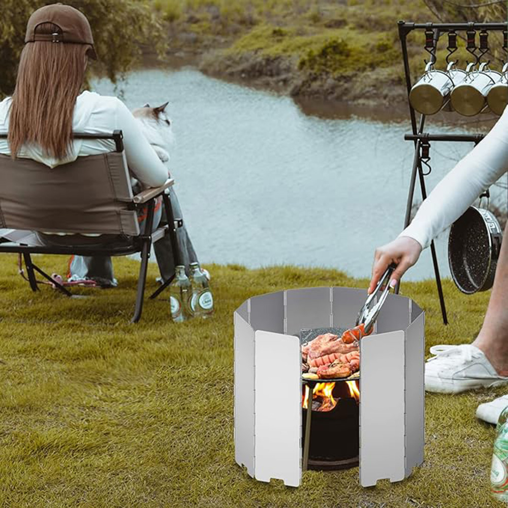Camping Cooking Set Lightweight - 8/9/10/12/14/16 Pelindung Angin Lipat untuk Kompor